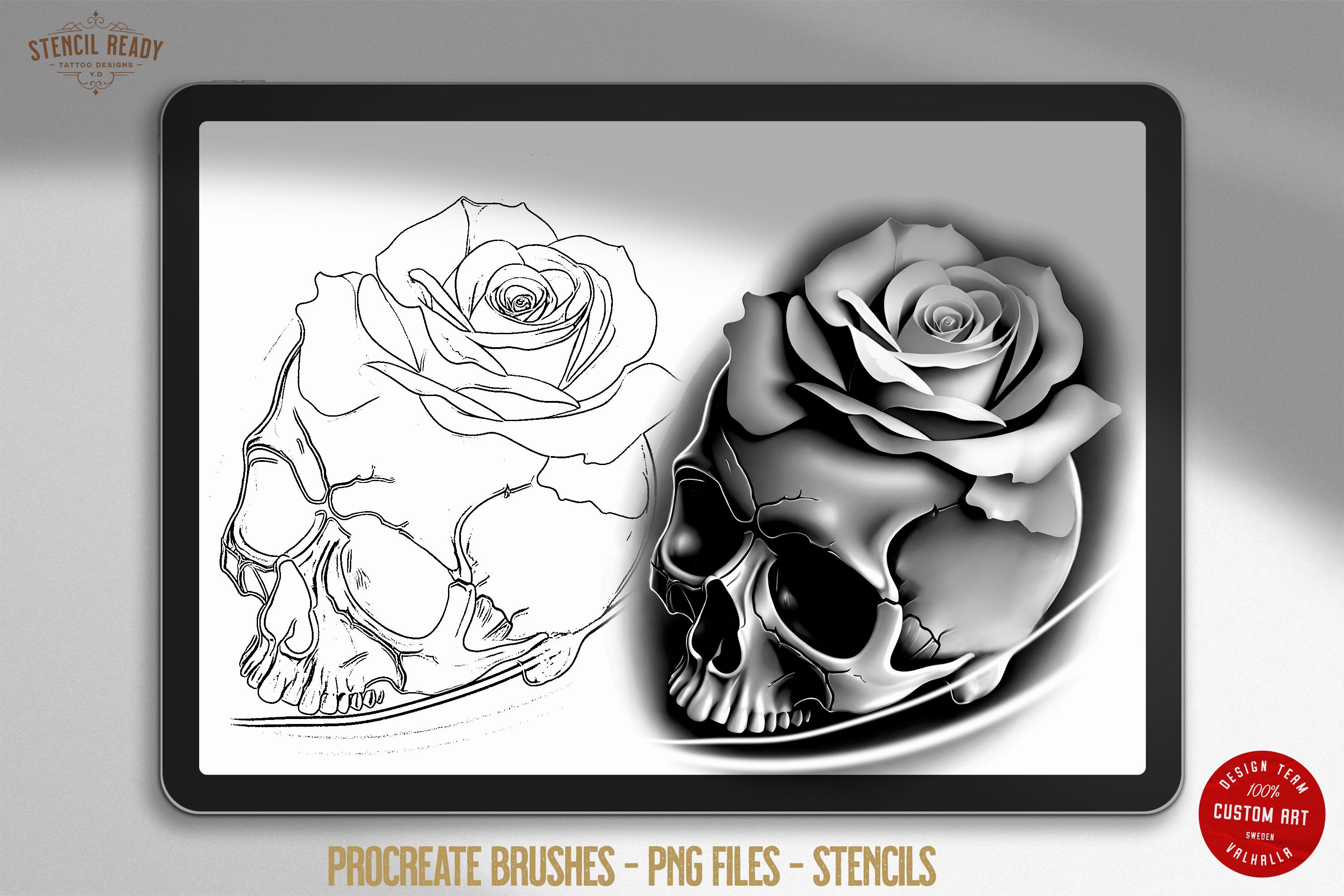Custom art, Skulls and Flowers, 60+ designs & stencils included, 100% unique references