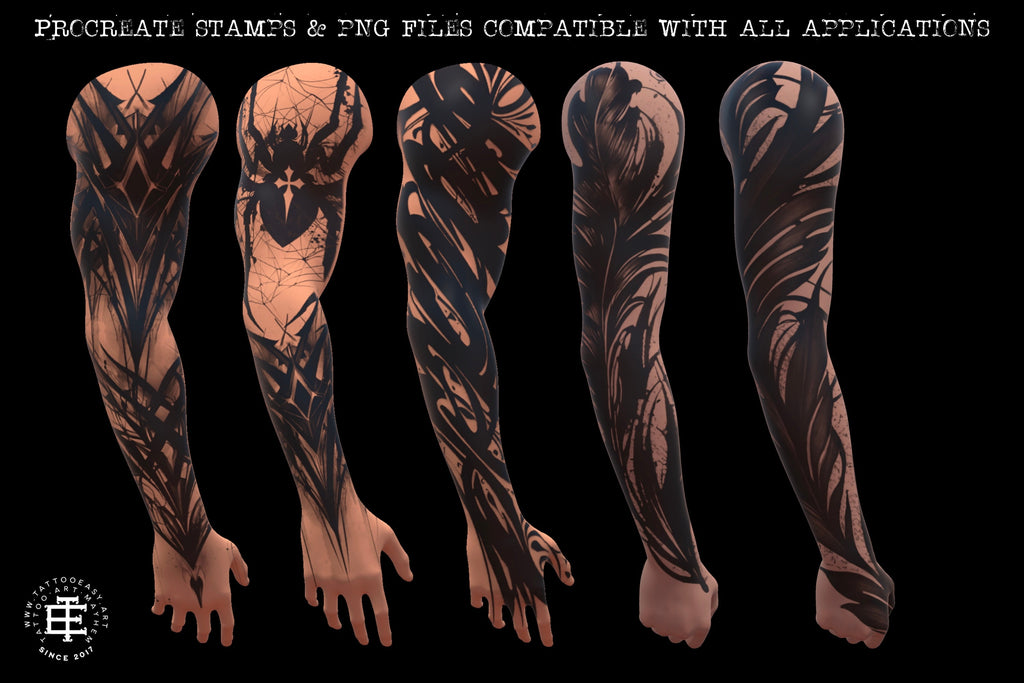 Goth Ink Tattoo Art: Procreate Stamps, Dark Calligraphy (Digital Download)