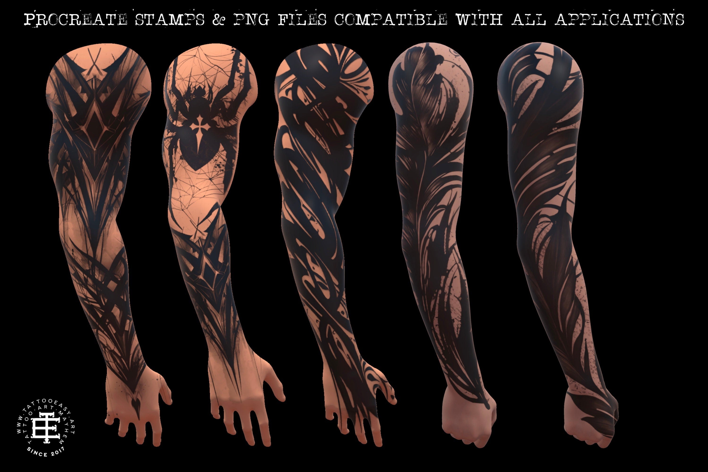 Goth Ink Tattoo Art: Procreate Stamps, Dark Calligraphy (Digital Download)