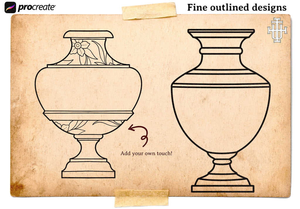 Procreate tattoo art, 35 vases drawn by hand ~ ready made tattoo templates