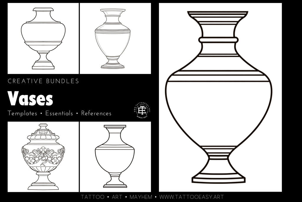 Procreate tattoo art, 35 vases drawn by hand ~ ready made tattoo templates