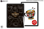 Procreate, Tea party, 35 designs drawn by hand ~ ready made tattoo templates