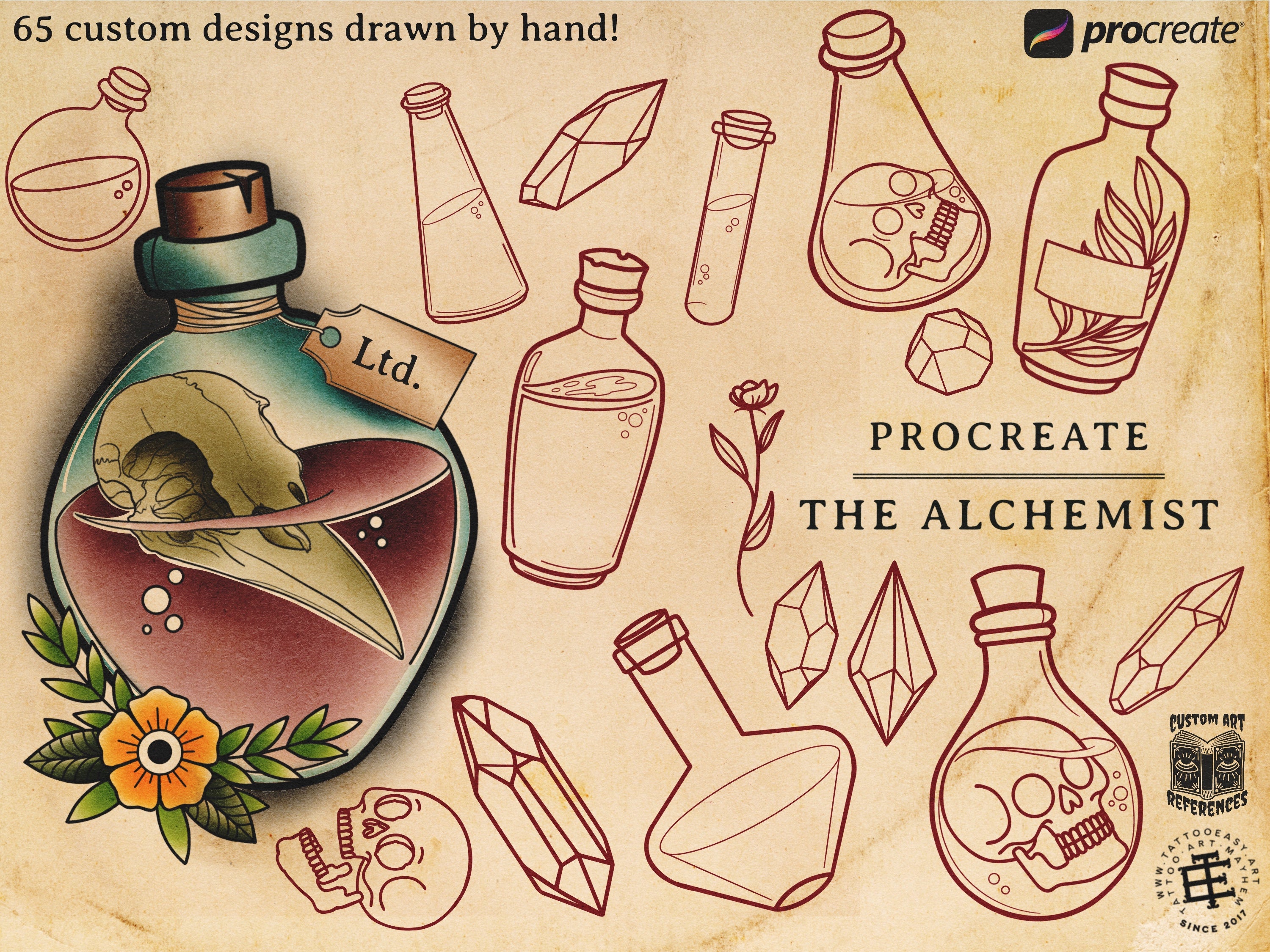 Procreate, The Alchemist 1 - 65 custom designs drawn by hand!