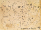 Procreate, Head anatomy, 35 custom made designs ~ ready to use templates