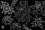 Procreate - Garden Essentials, Tattoo Leaves & Flowers, Fineline, hand drawn, Commercial Use