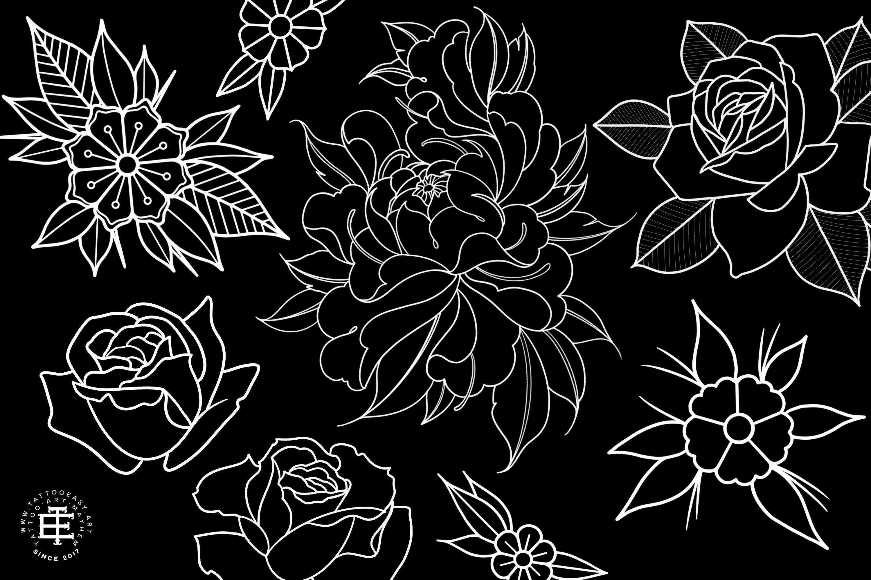 Procreate - Garden Essentials, Tattoo Leaves & Flowers, Fineline, hand drawn, Commercial Use