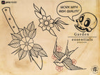 Procreate - Garden Essentials, Tattoo Leaves & Flowers, Fineline, hand drawn, Commercial Use