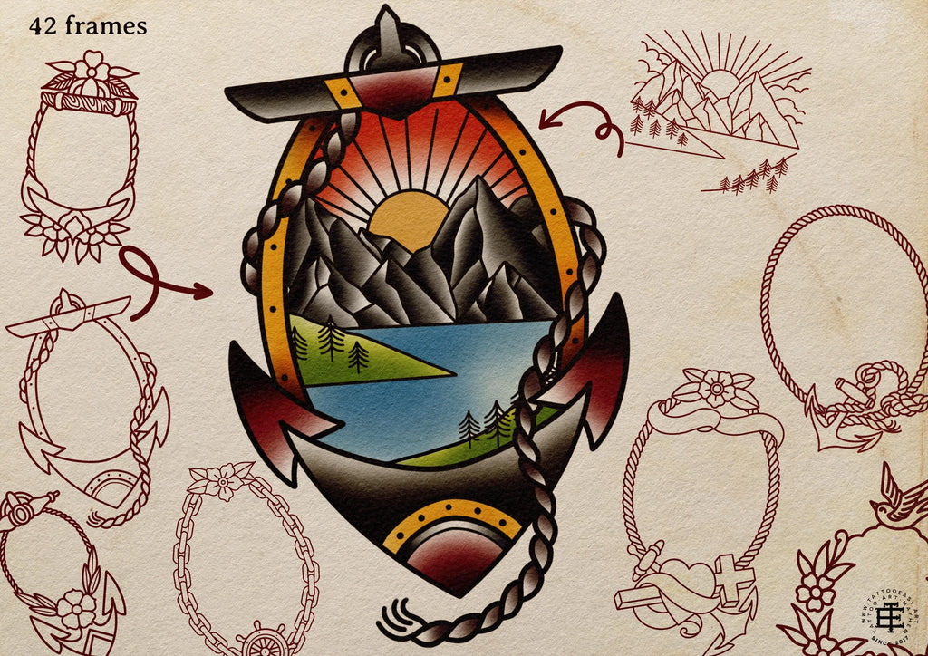 Traditional Tattoo Toolkit for Procreate, Build Your Own Designs, American Traditional Flash Brush Set
