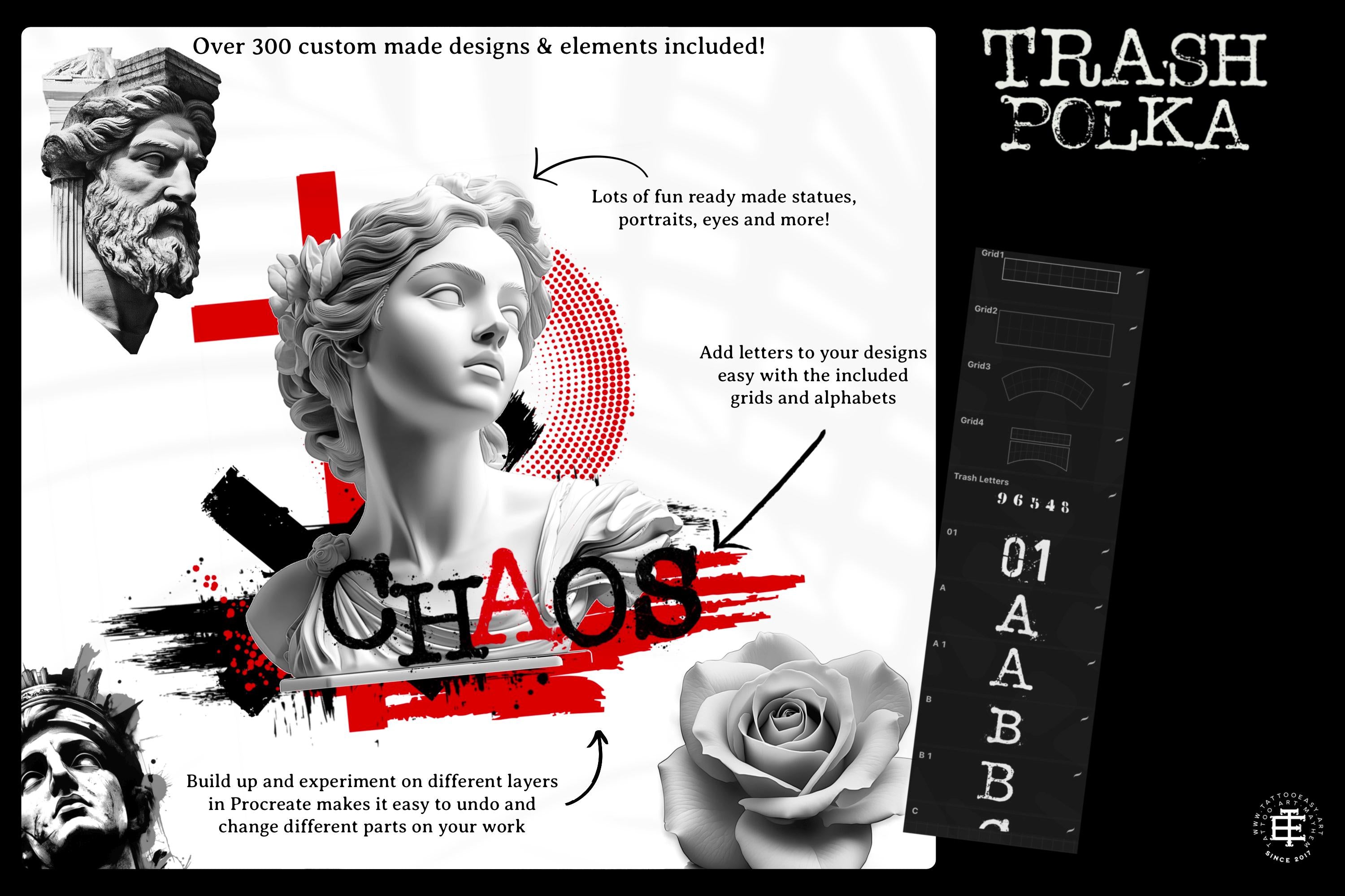 Trash Polka Procreate Kit: 400+ Custom Stamps, Brushes (Digital Download)