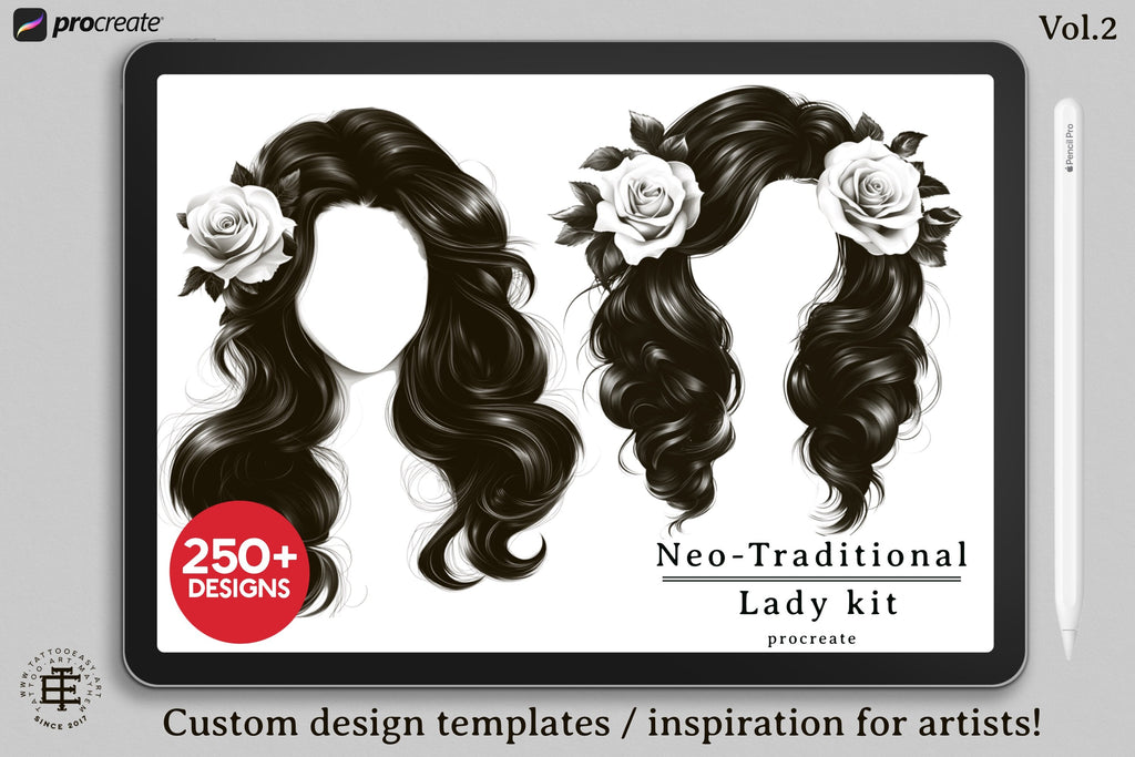 Procreate, Drawing neo-traditional ladies Vol.2 / 250+ designs