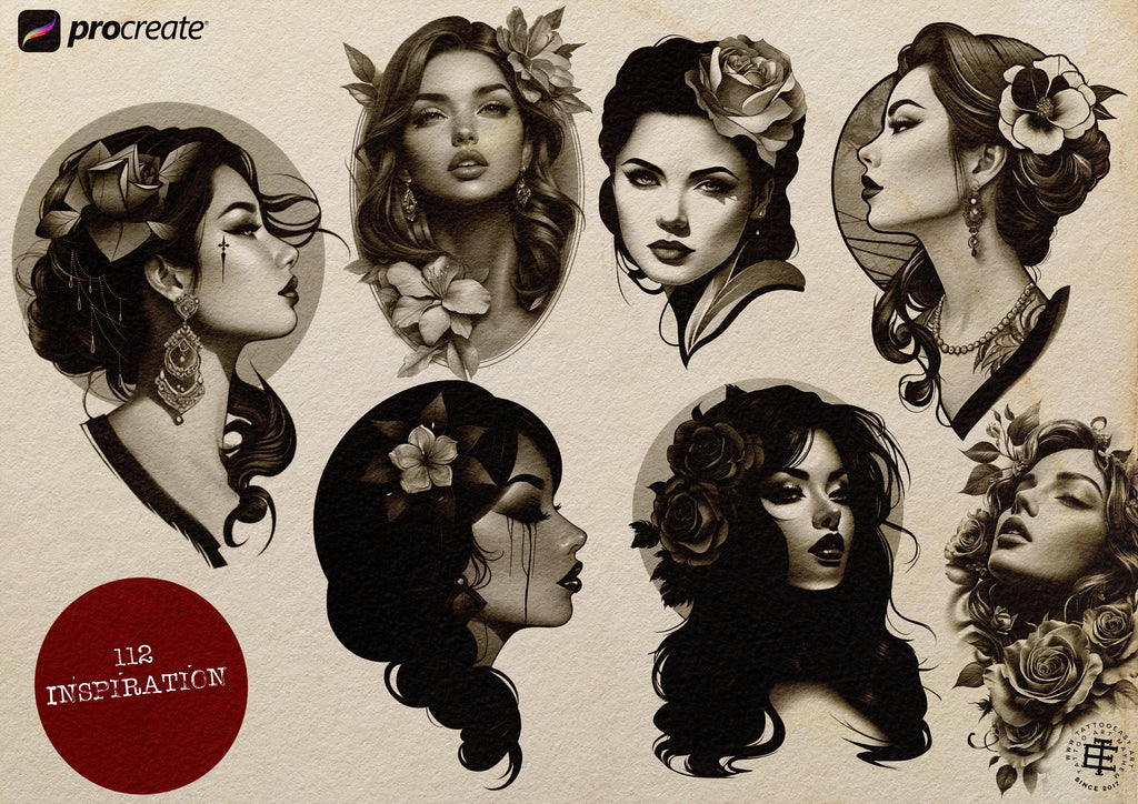 Procreate, Drawing neo-traditional ladies Vol.2 / 250+ designs