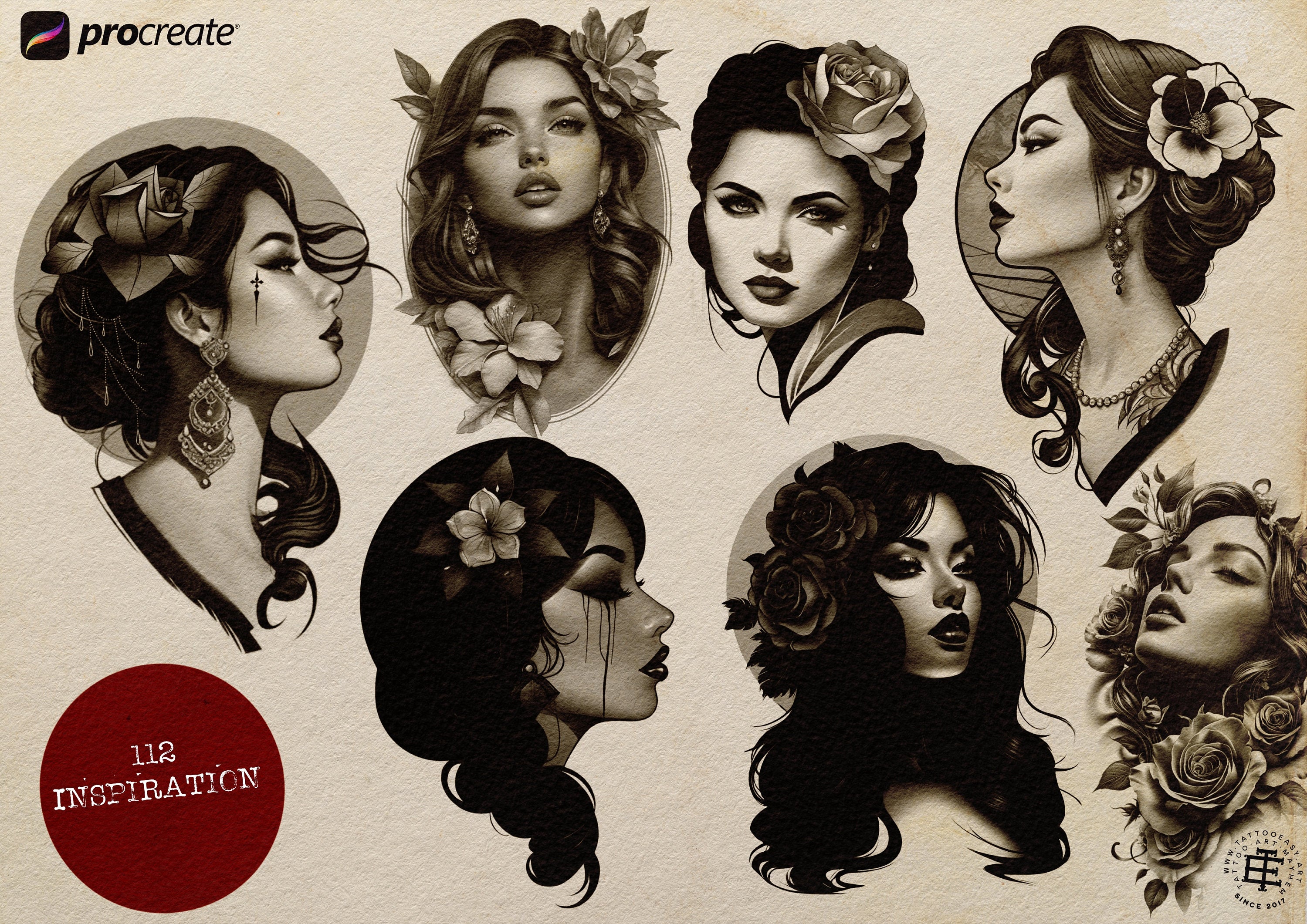 Procreate, Drawing neo-traditional ladies Vol.2 / 250+ designs