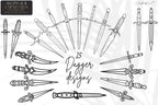 Dagger Tattoo Clipart, Outlined Dagger Designs (AI, SVG, PNG)