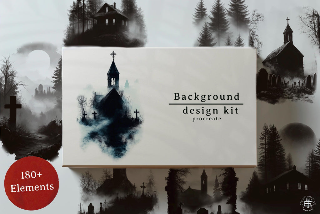 Procreate, Flow / tattoo Background design kit, 180+ unique procreate brushes & stamps