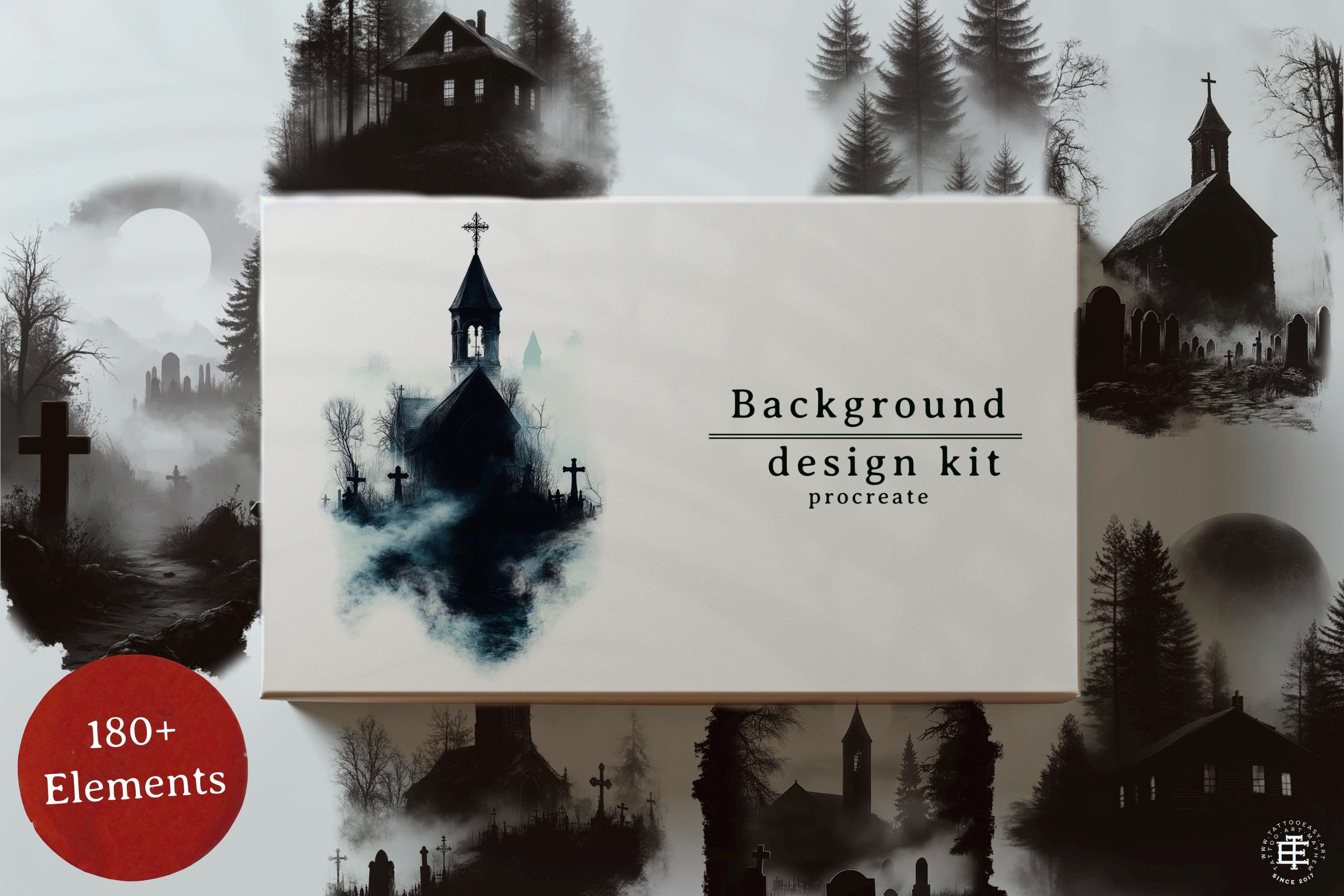 Procreate, Flow / tattoo Background design kit, 180+ unique procreate brushes & stamps