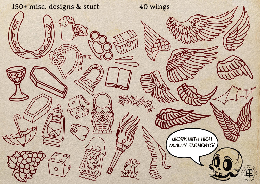 Traditional Tattoo Toolkit for Procreate, Build Your Own Designs, American Traditional Flash Brush Set