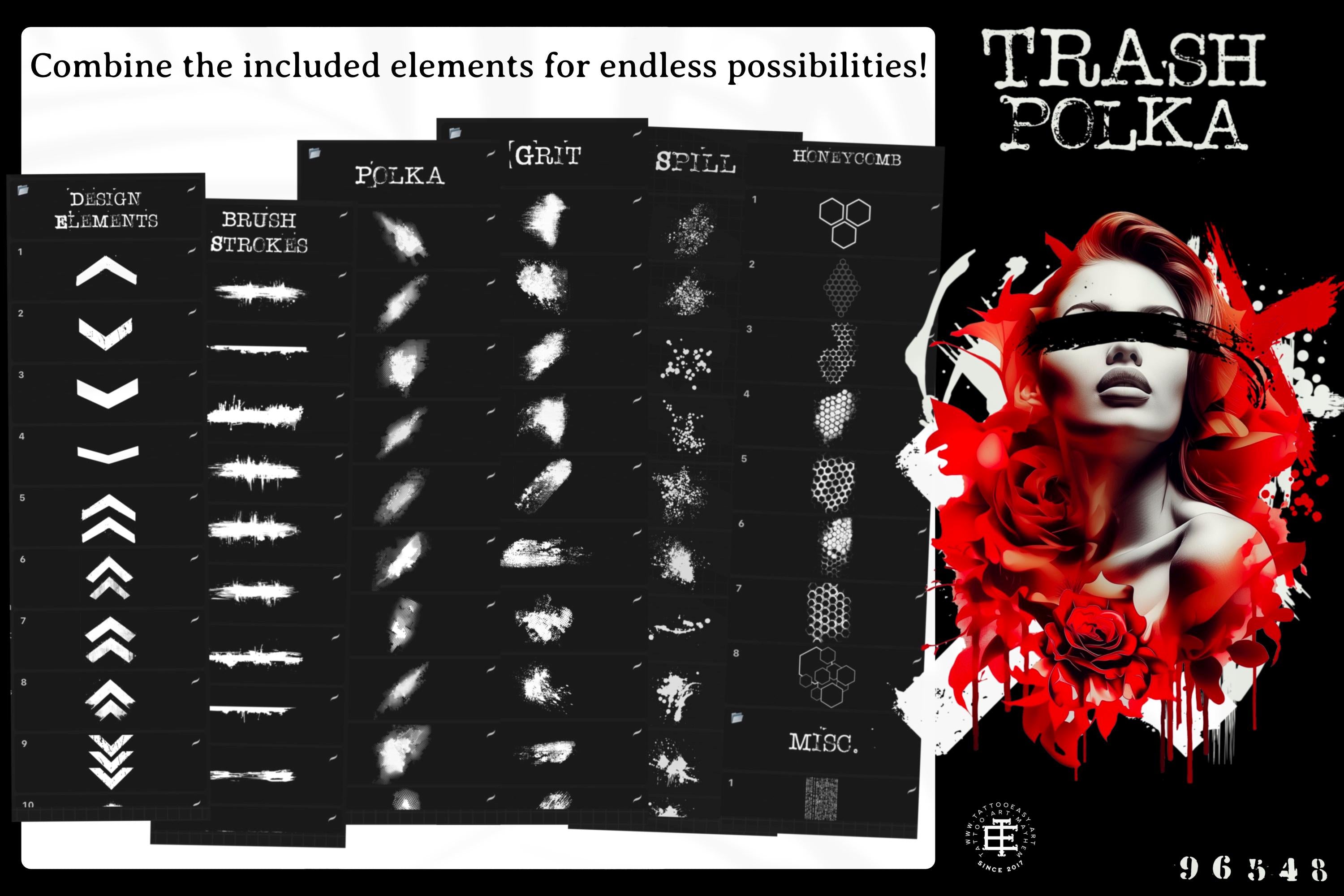 Trash Polka Procreate Kit: 400+ Custom Stamps, Brushes (Digital Download)