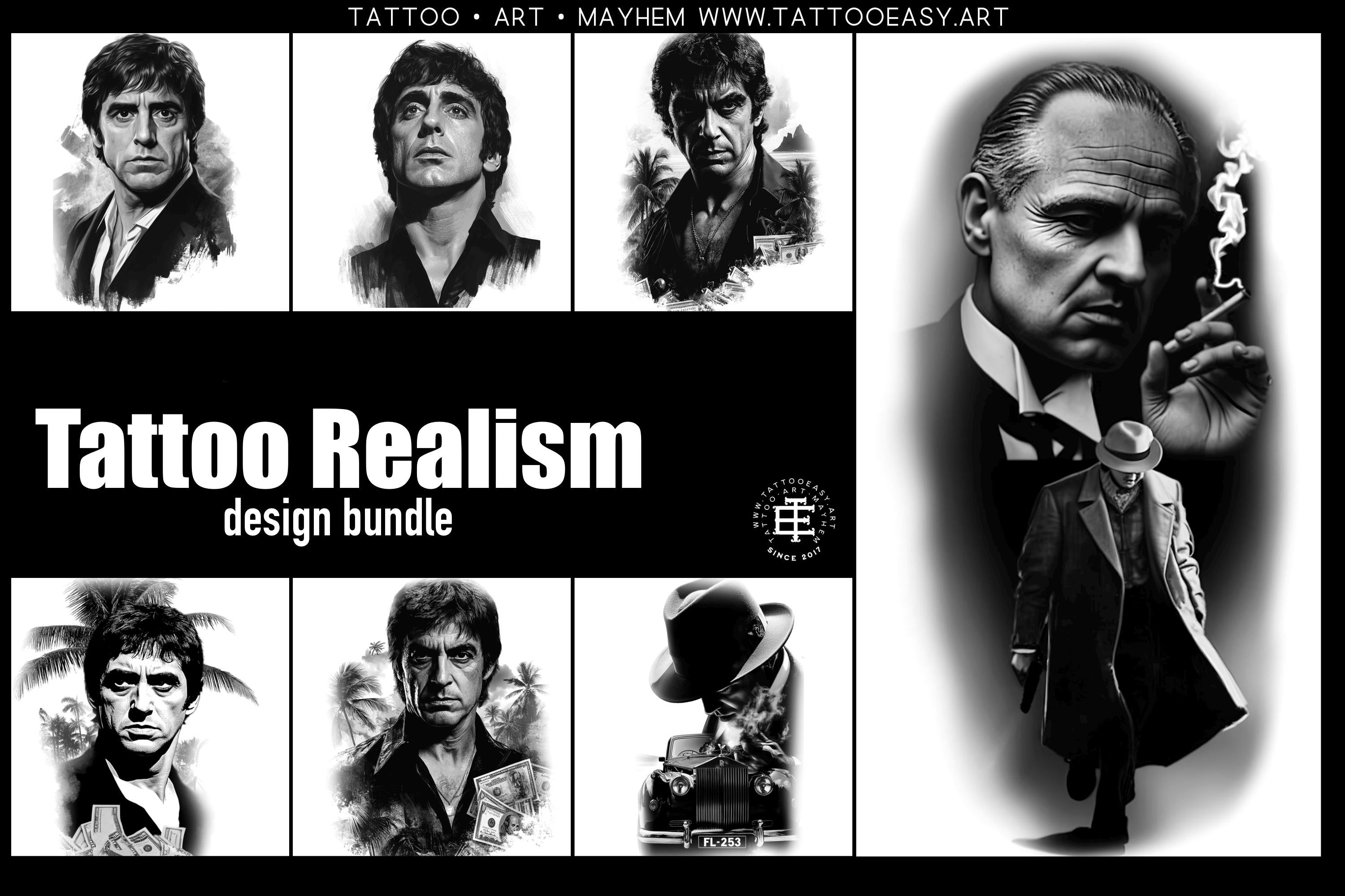 Tattoo Realism Design Bundle: 120+ Stencil-Ready PNG References