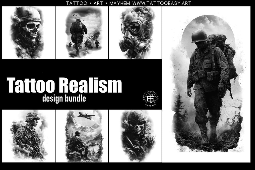 Tattoo Realism Design Bundle: 120+ Stencil-Ready PNG References