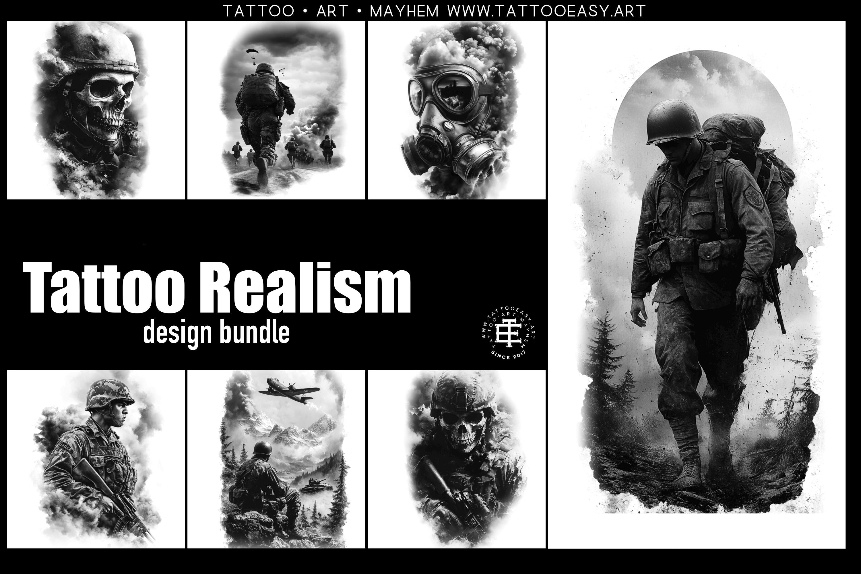 Tattoo Realism Design Bundle: 120+ Stencil-Ready PNG References