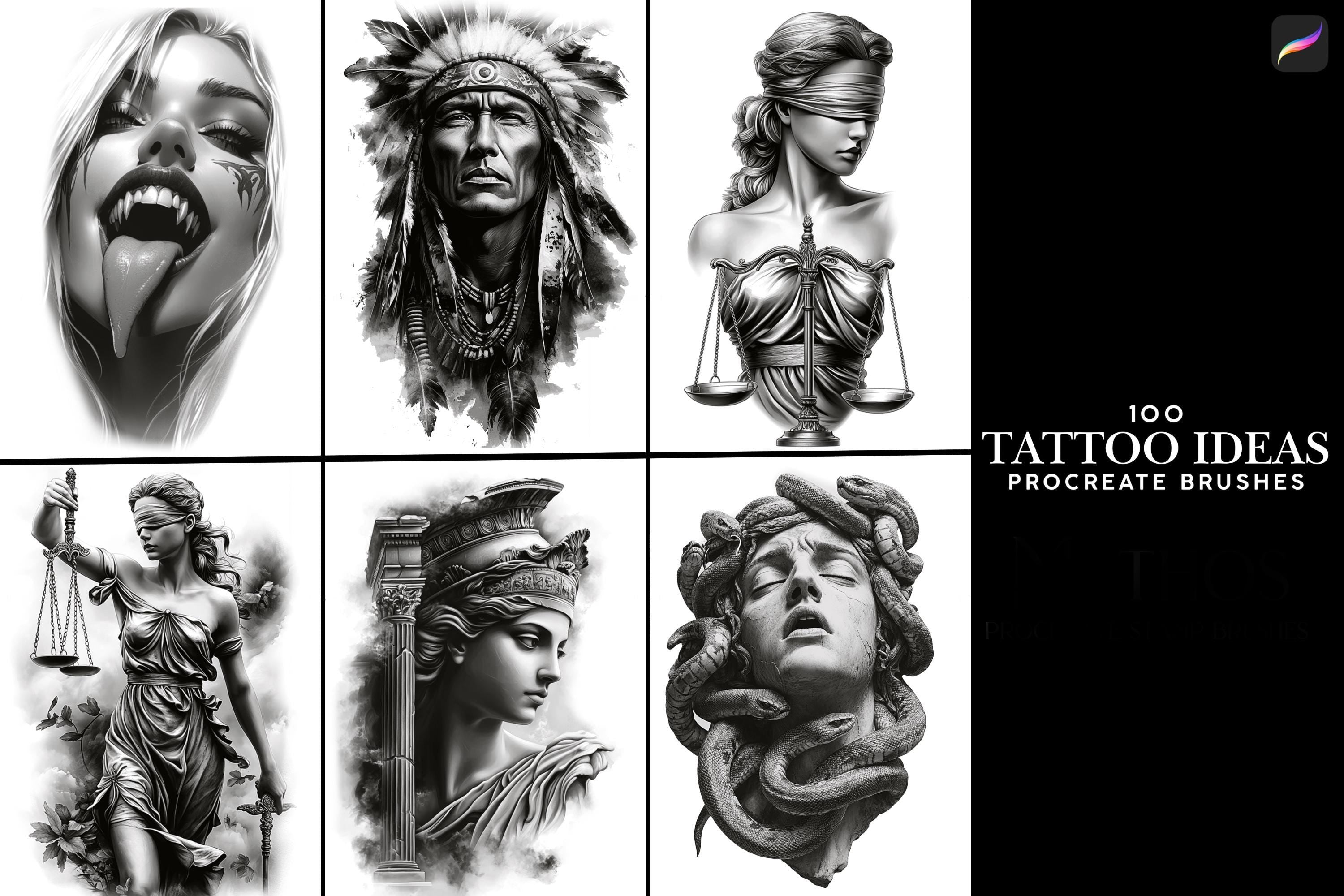 Procreate, 100 tattoo ideas ~ custom references