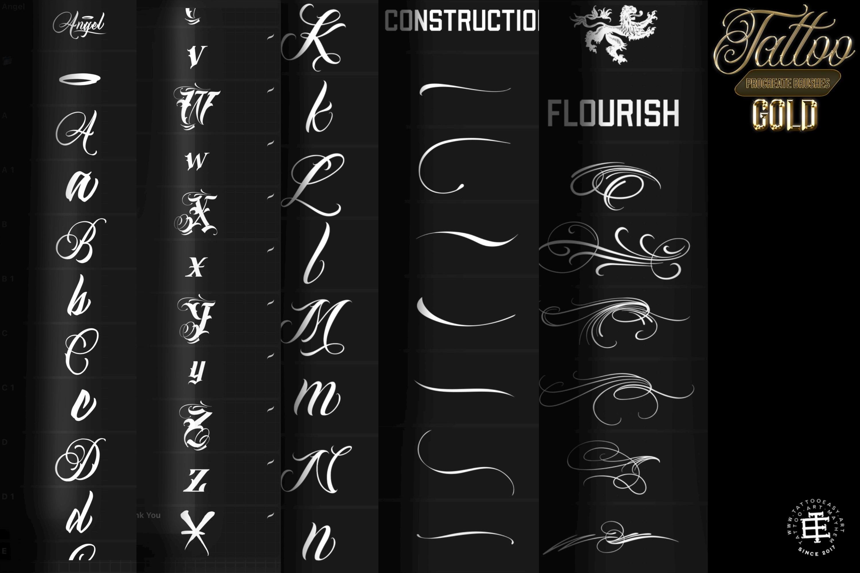 Procreate, Custom Tattoo Lettering Vol.2 / XL bundle 1000+ design elements for Procreate