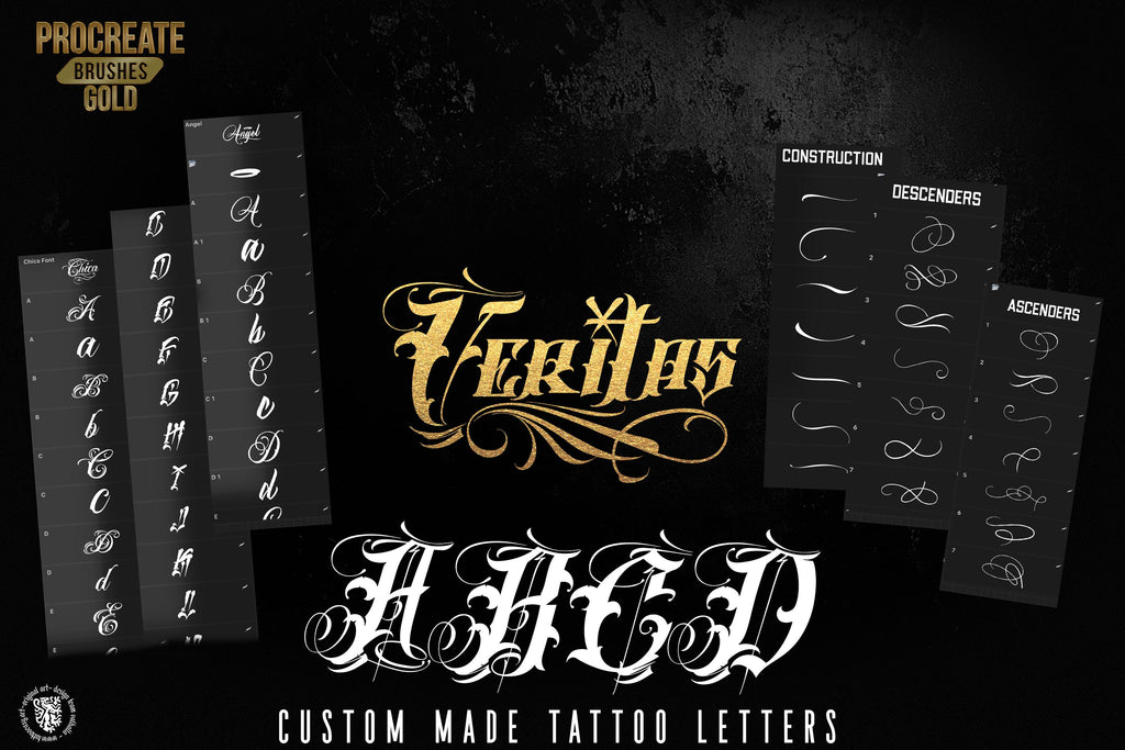 Procreate, Custom Tattoo Lettering Vol.2 / XL bundle 1000+ design elements for Procreate