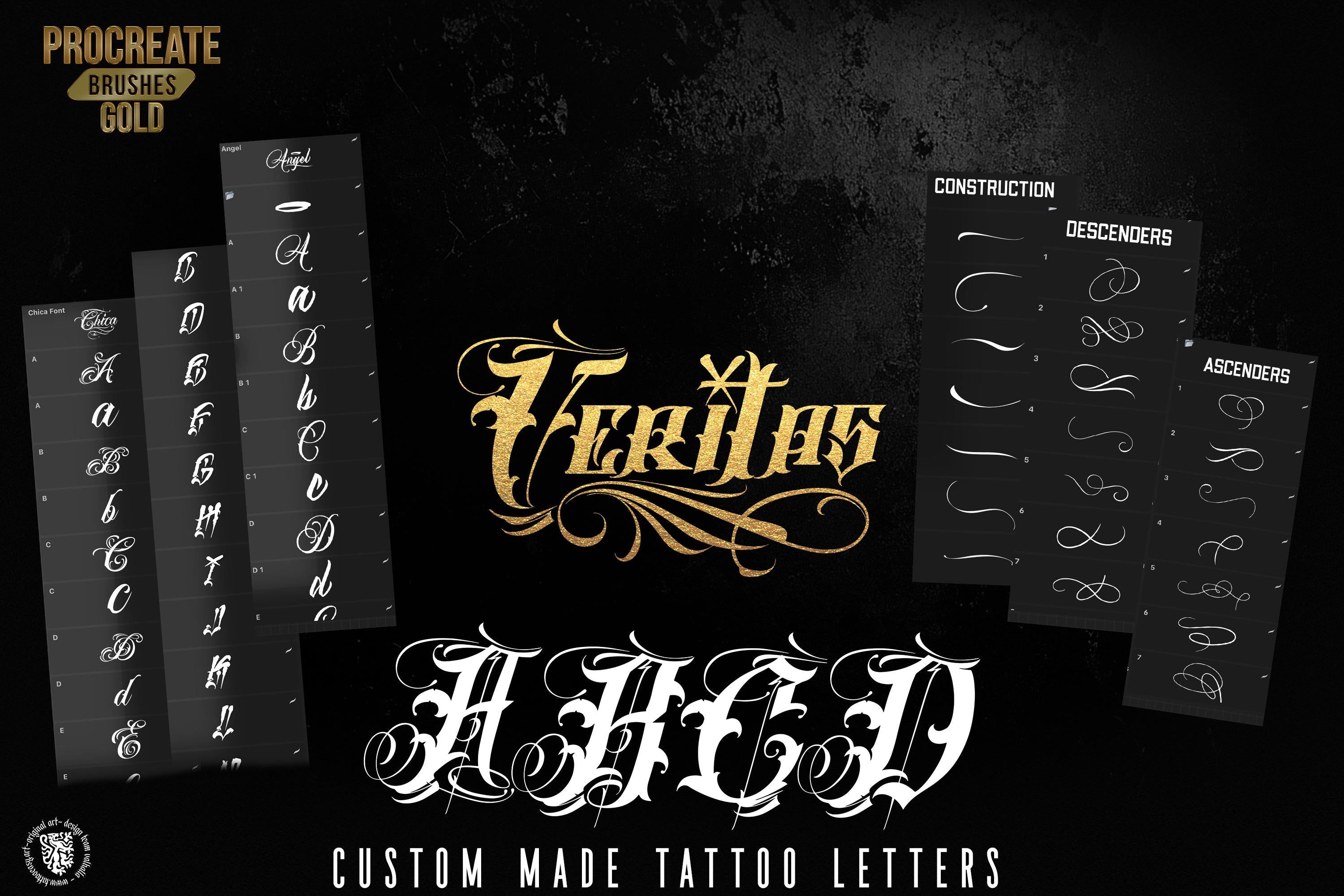 Procreate, Custom Tattoo Lettering Vol.2 / XL bundle 1000+ design elements for Procreate
