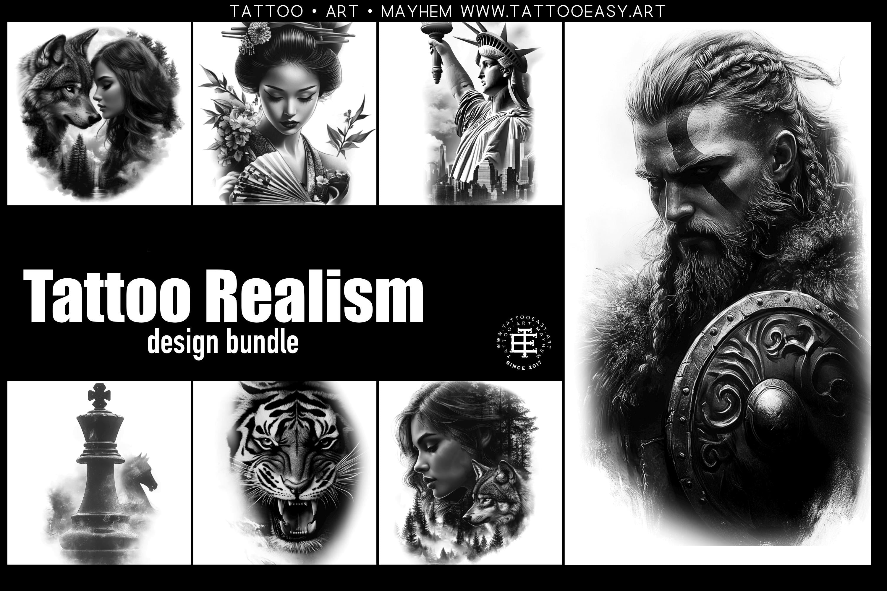 Tattoo Realism Design Bundle: 120+ Stencil-Ready PNG References