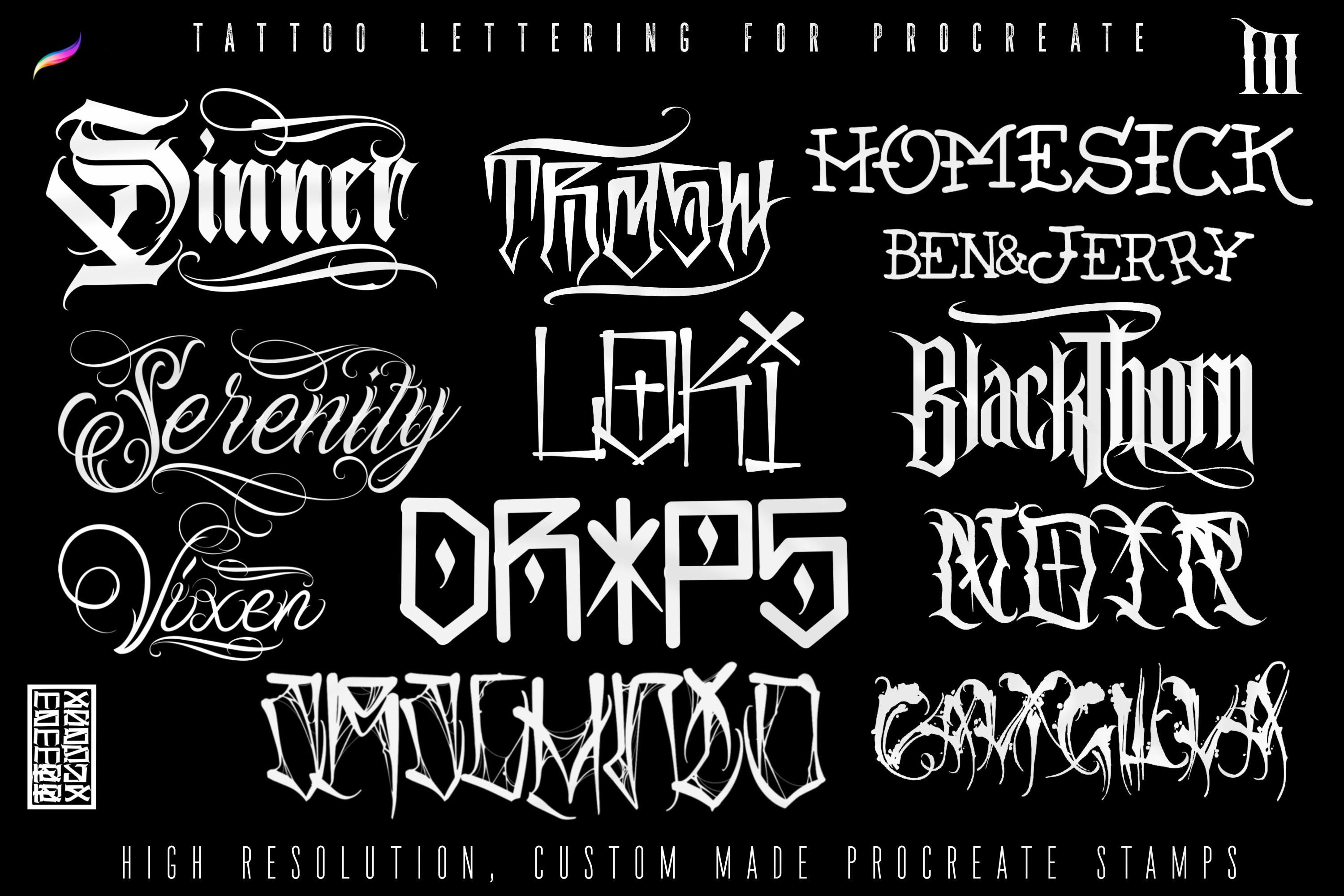 Tattoo Lettering Procreate Brushes, Stamps, PNG, SVG digital download