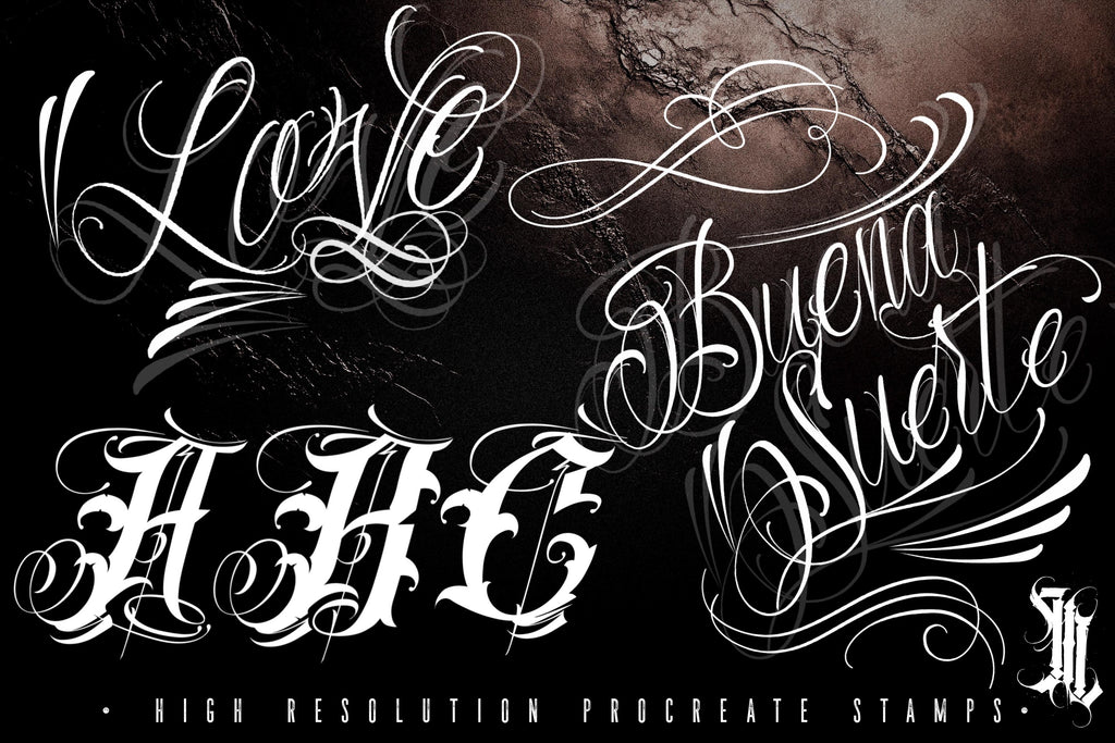 Procreate, Custom Tattoo Lettering Vol.2 / XL bundle 1000+ design elements for Procreate
