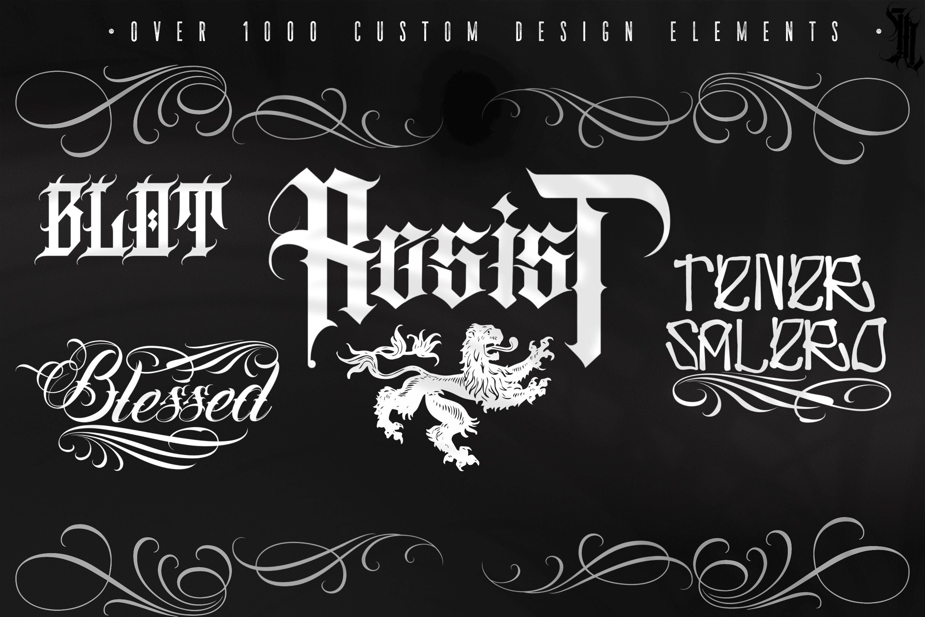 Procreate Tattoo Lettering Kit, Chicano Blackletter Fonts, 1200+ Stamps & Brushes