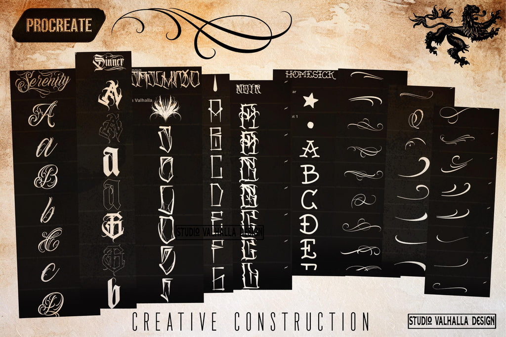 Tattoo Lettering Procreate Brushes, Stamps, PNG, SVG digital download