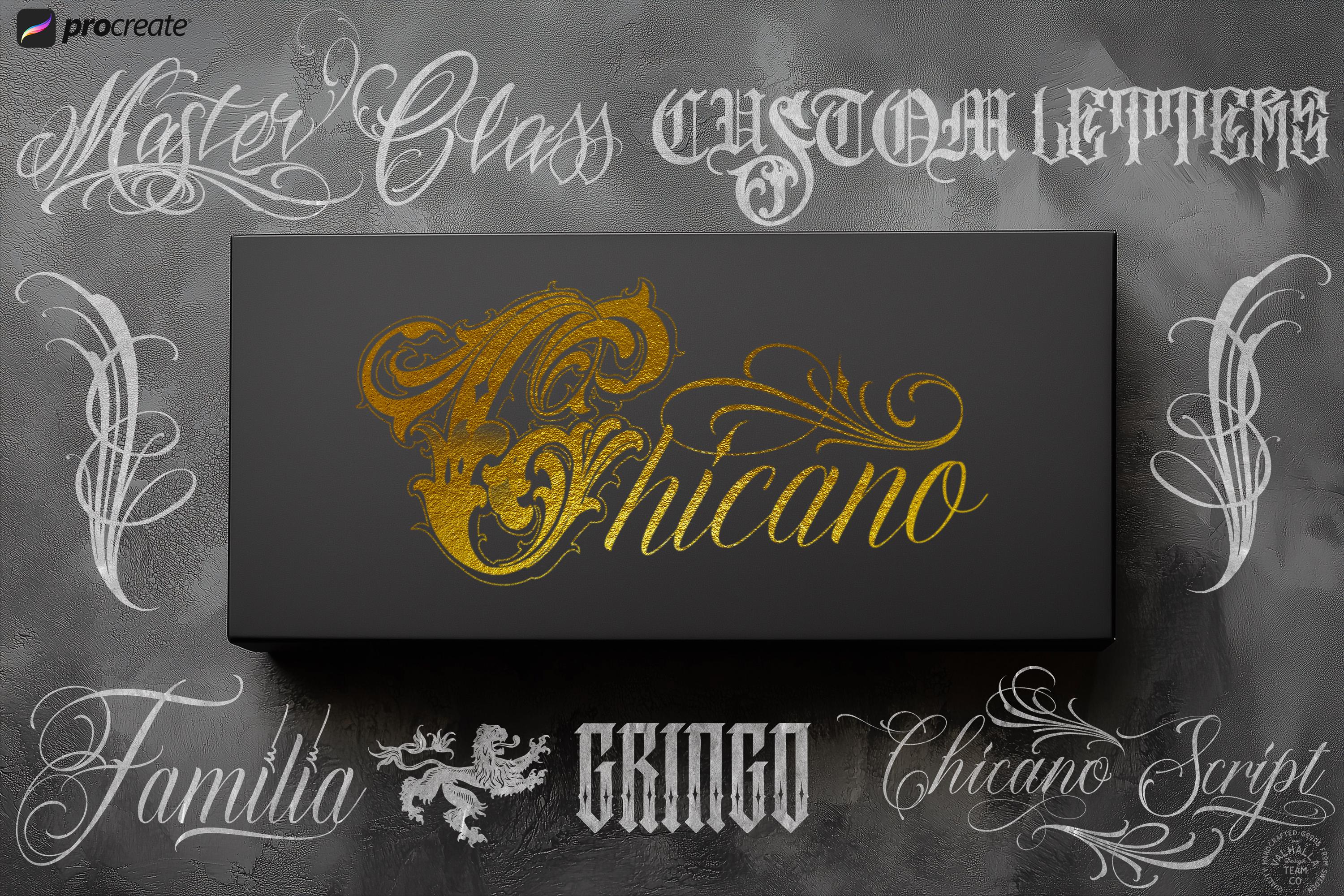 Chicano Lettering kit - Procreate XL | Cholo ( digital download ) Tattoo Fonts design kit