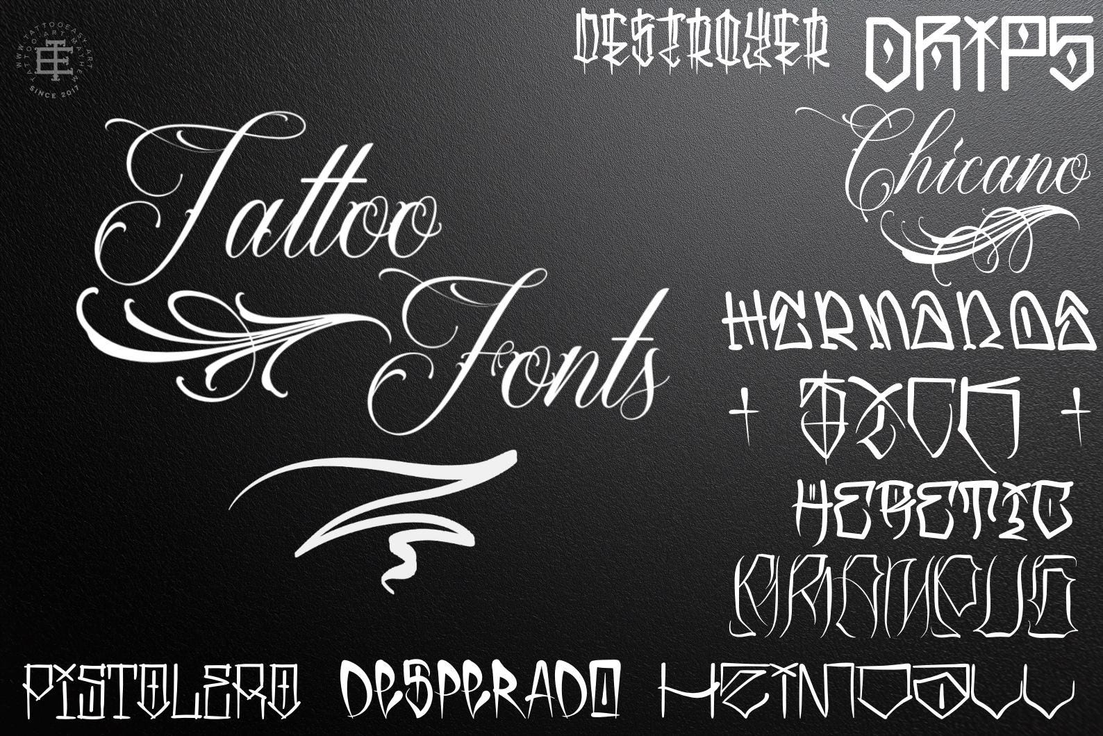 Tattoo font bundle, t-shirt / logo design, 10 Handmade fonts