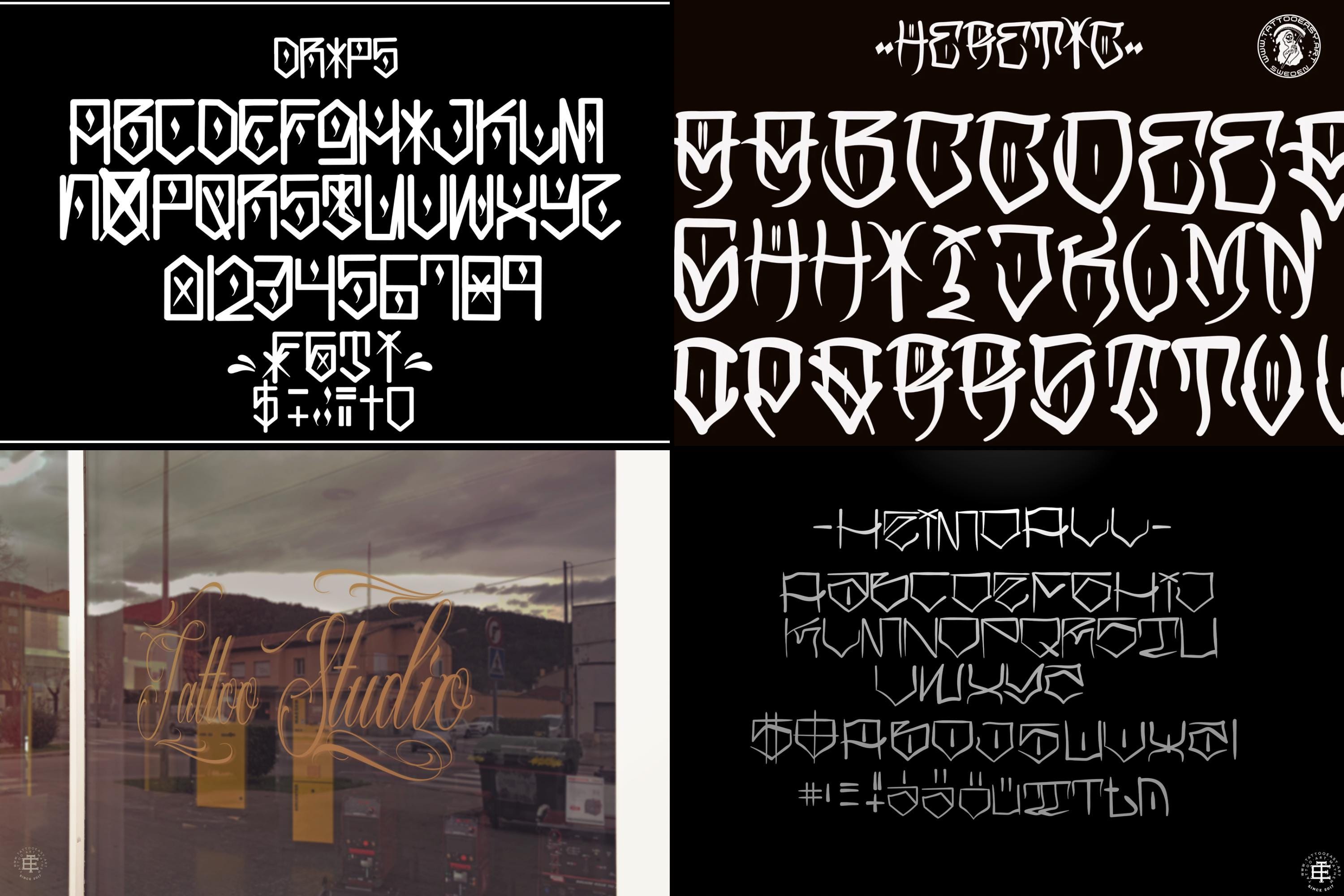 Tattoo font bundle, t-shirt / logo design, 10 Handmade fonts