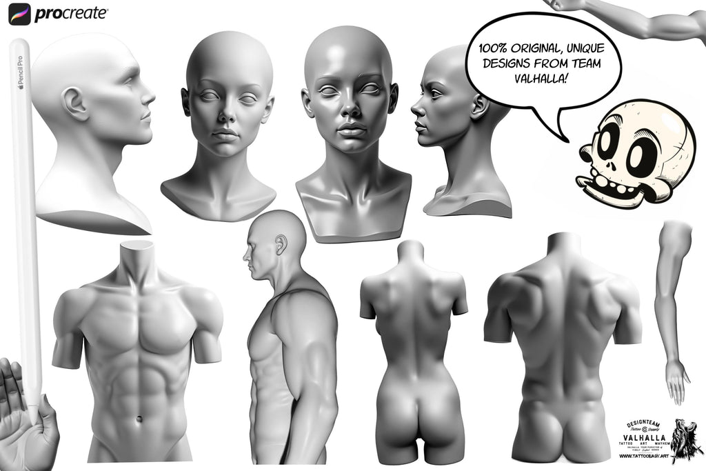 Procreate Tattoo Stamps: 145 Body Part Brushes for Tattoo Design