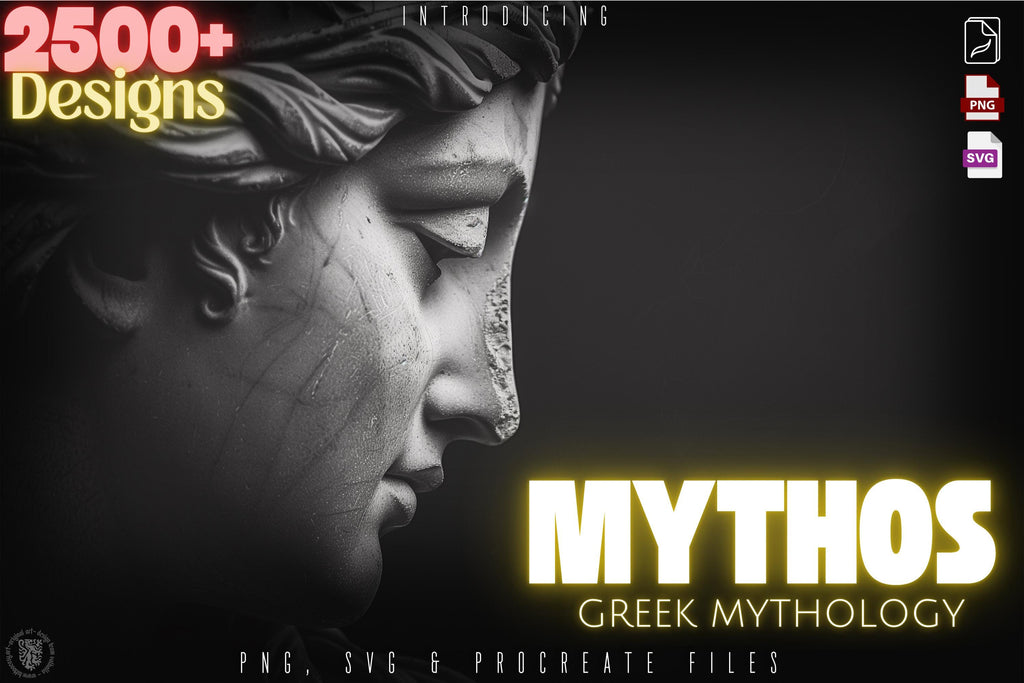 Greek Mythology Tattoo Art: Procreate Stamps, SVG, PNG (2500+ Elements)
