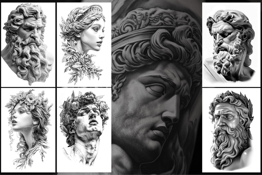 Greek Mythology Tattoo Art: Procreate Stamps, SVG, PNG (2500+ Elements)