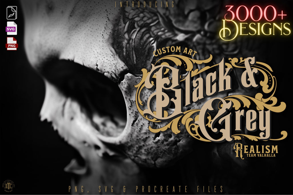 3000+ Black & Grey Realism Tattoo Designs Procreate Stamps, PNG, SVG