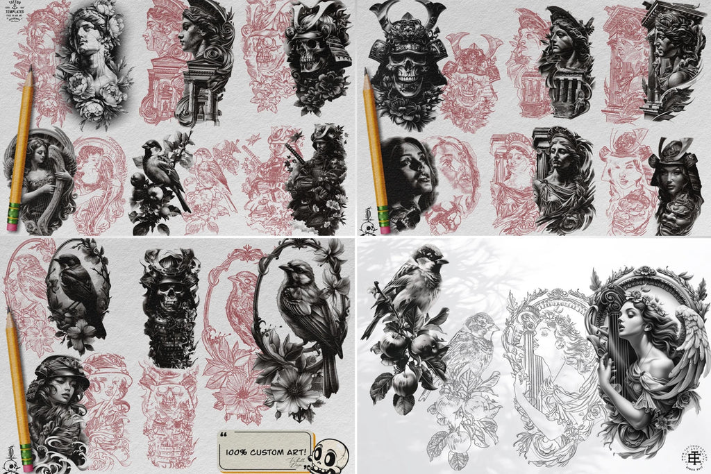 3000+ Black & Grey Realism Tattoo Designs Procreate Stamps, PNG, SVG