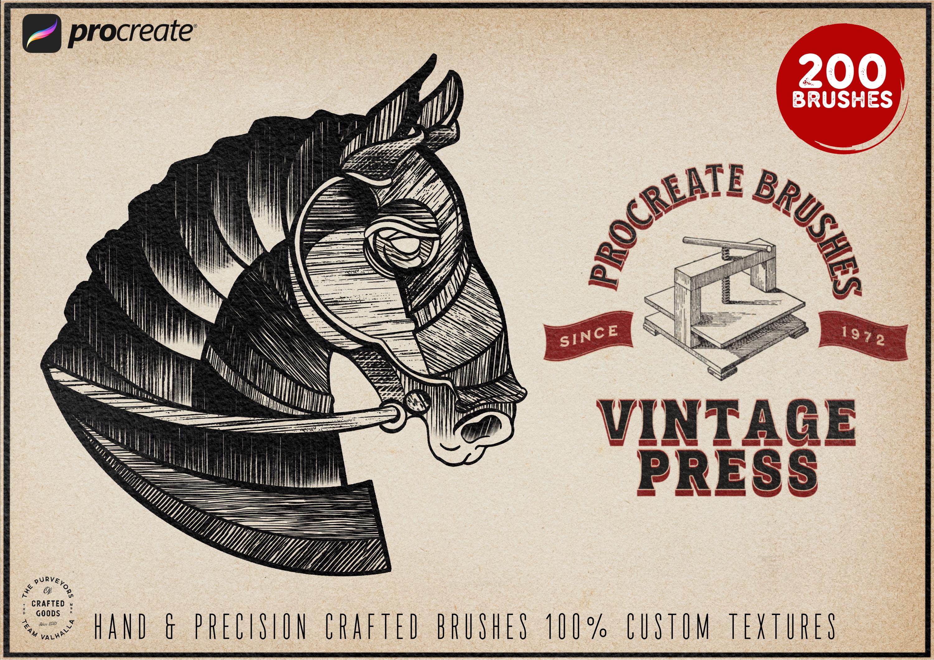 Vintage Press Procreate Brushes: 200 Retro Printmaking & Engraving Textures