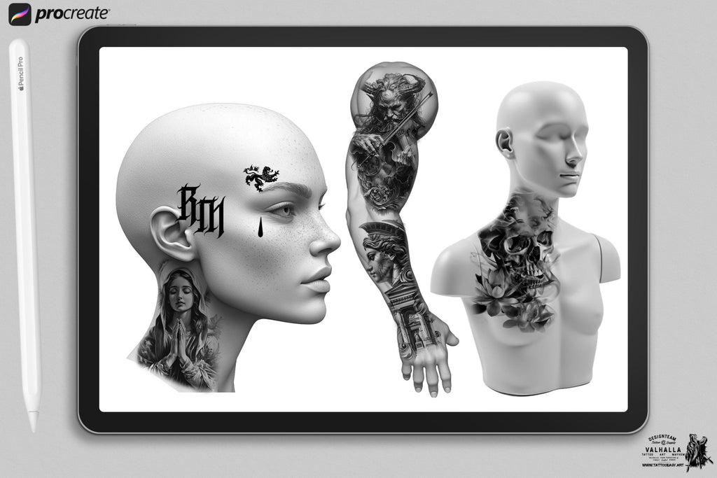 Procreate Tattoo Stamps: 145 Body Part Brushes for Tattoo Design