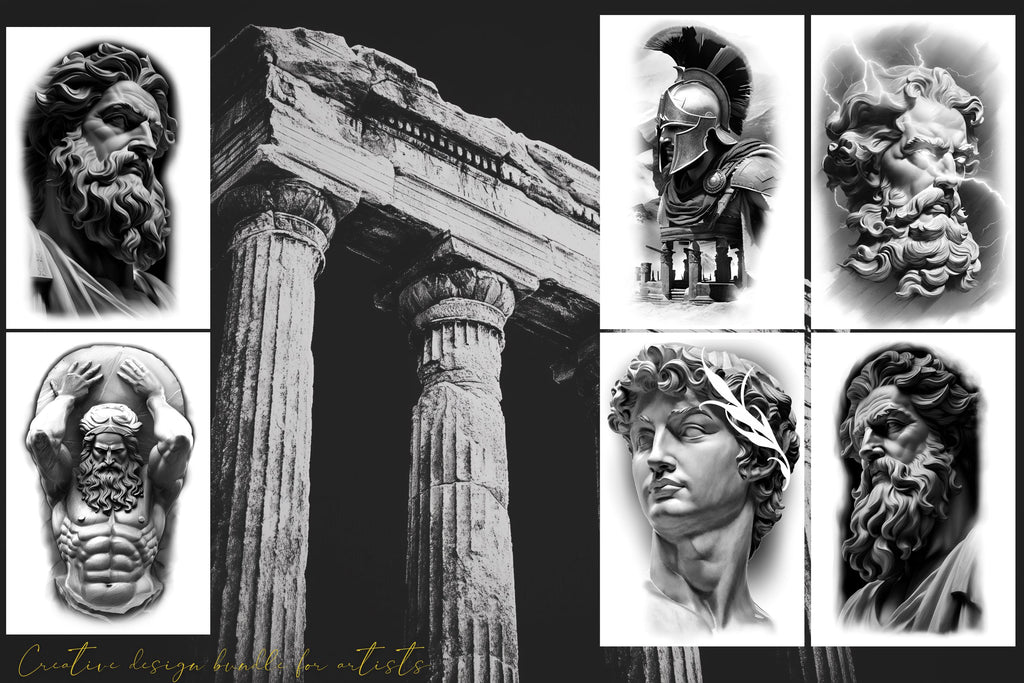 Greek Mythology Tattoo Art: Procreate Stamps, SVG, PNG (2500+ Elements)