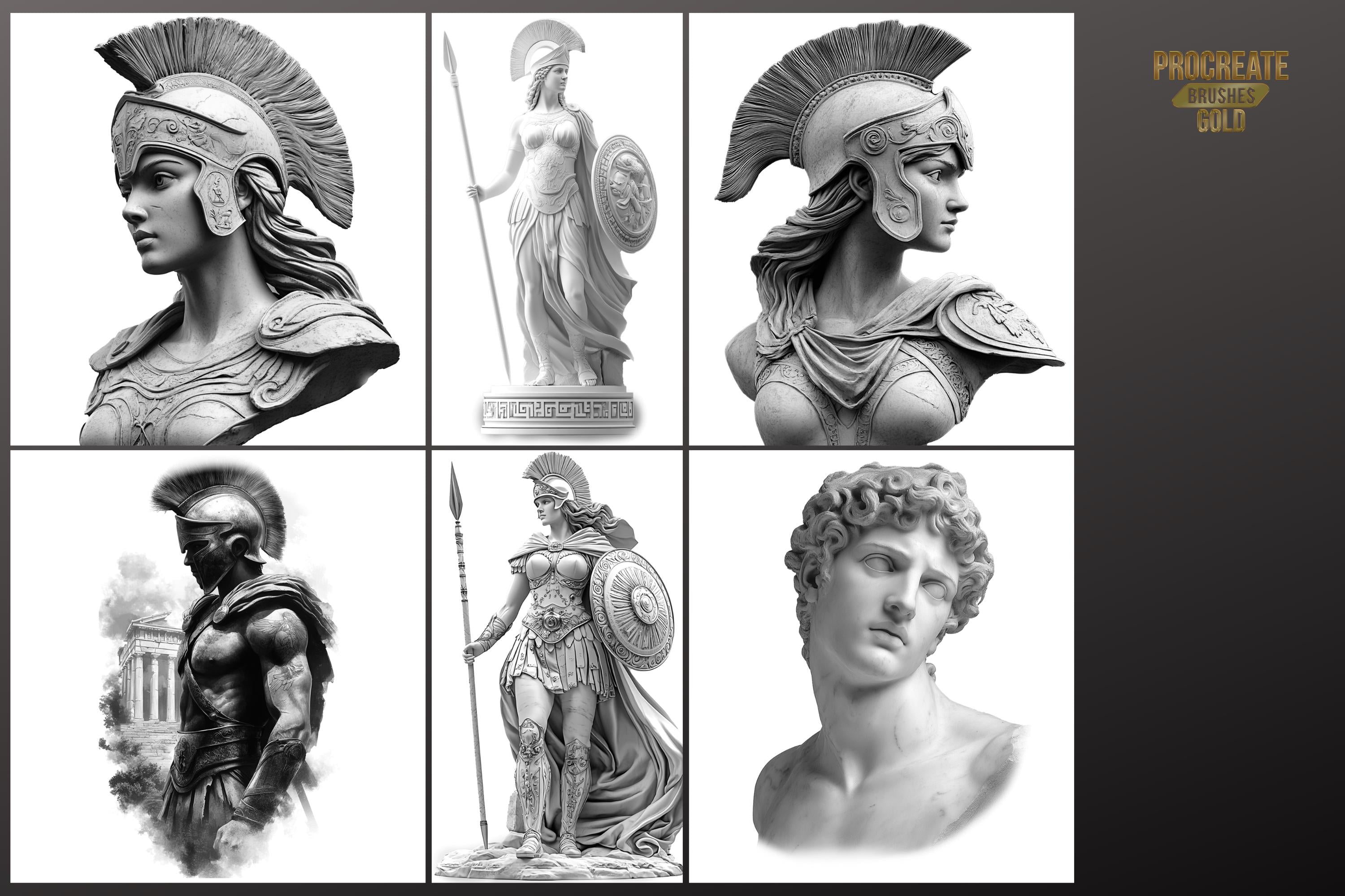Greek Mythology Tattoo Art: Procreate Stamps, SVG, PNG (2500+ Elements)