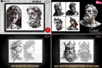 Greek Mythology Tattoo Art: Procreate Stamps, SVG, PNG (2500+ Elements)
