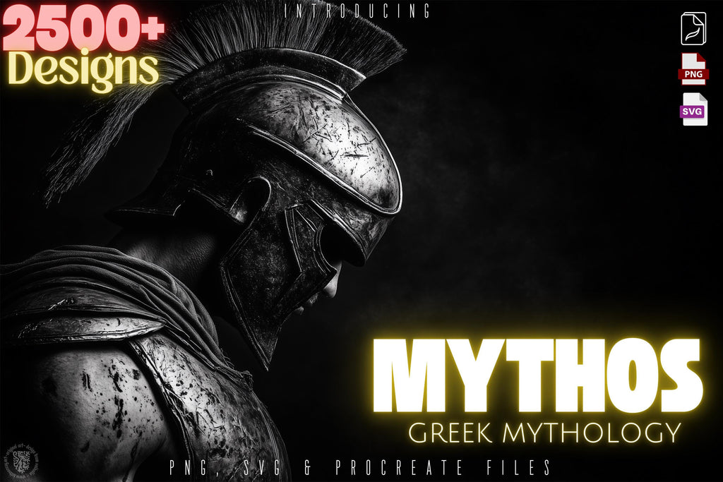Greek Mythology Tattoo Art: Procreate Stamps, SVG, PNG (2500+ Elements)