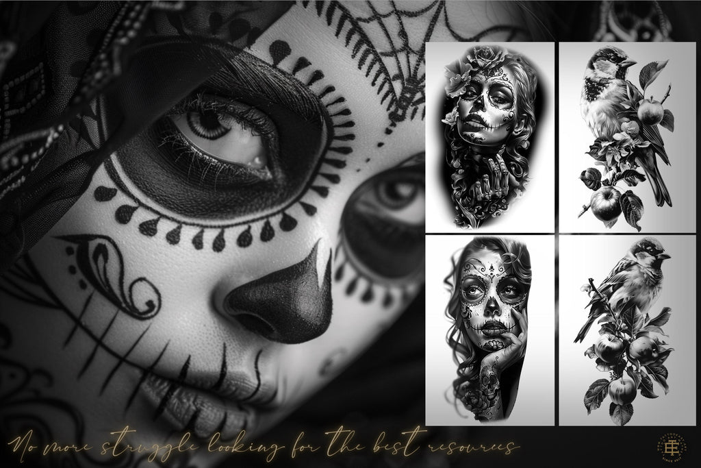 3000+ Black & Grey Realism Tattoo Designs Procreate Stamps, PNG, SVG