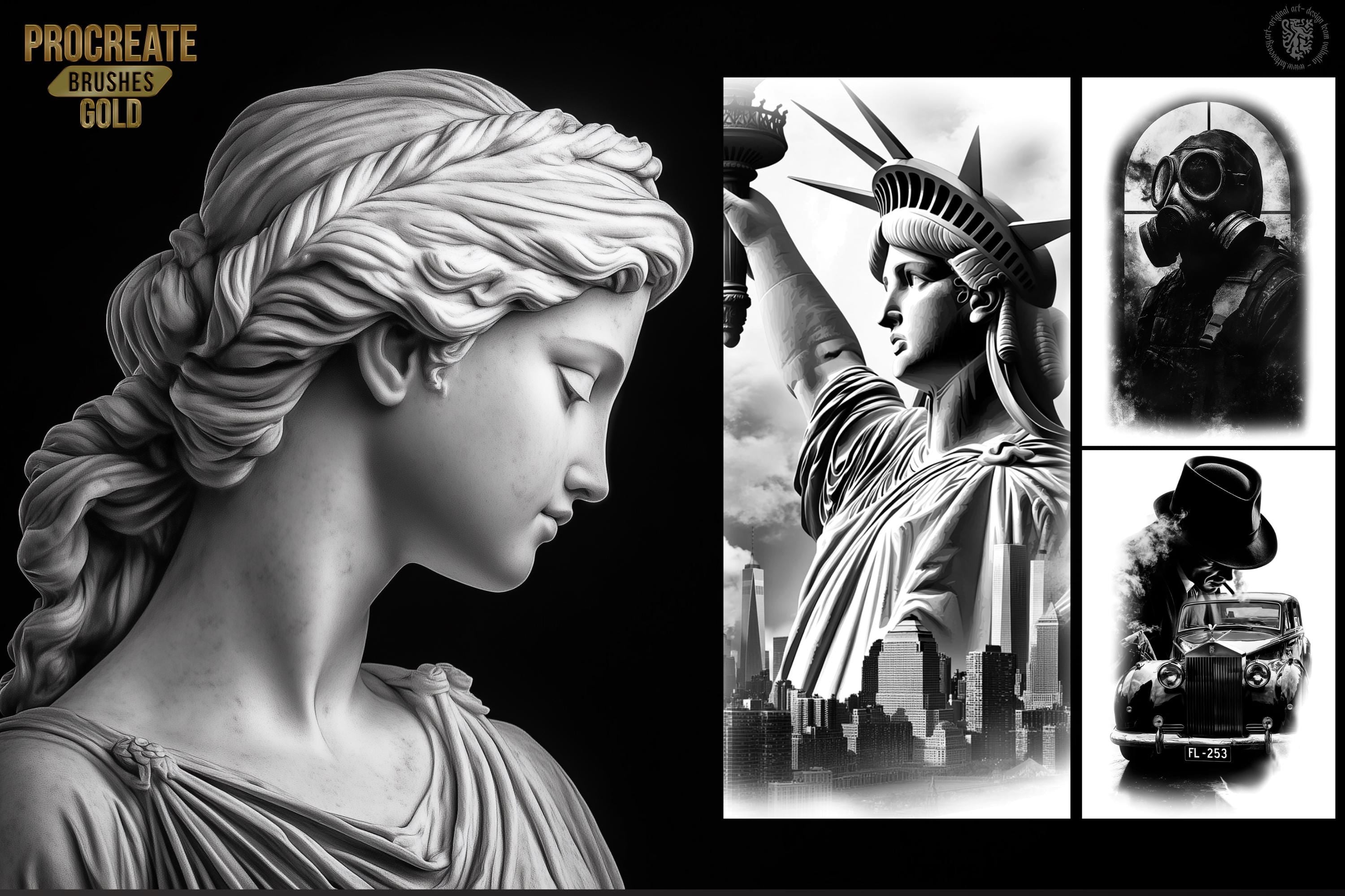 3000+ Black & Grey Realism Tattoo Designs Procreate Stamps, PNG, SVG