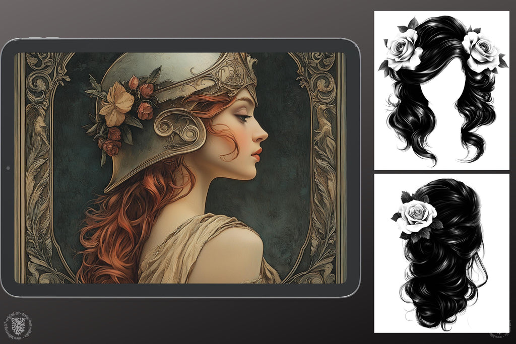 Neo-Traditional Lady Tattoo Design Kit: 2000+ Procreate Stamps, SVG & PNG Files